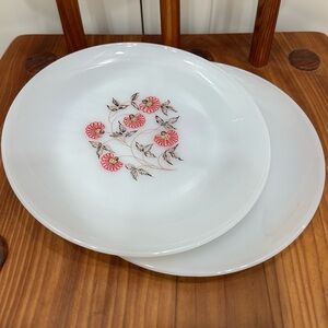 Set of 2 Vintage Fire King Oven Ware Milk Glass Pink Flower Pattern Retro 7.25in